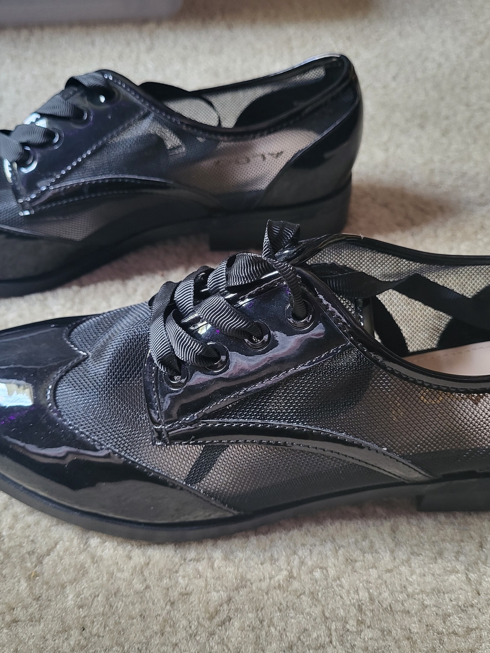 ALDO Kedaema Black Patent And Mesh Ribbon-lace Oxfords - Picture 4 of 7